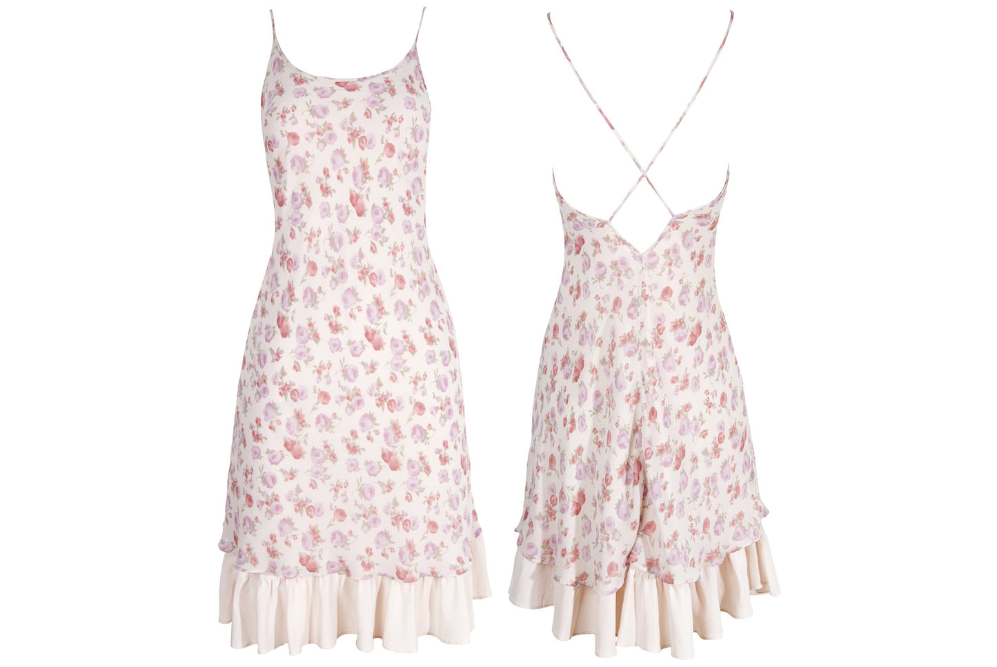 Vintage 100% silk floral print soft pink backless mini dress / Made in Italy