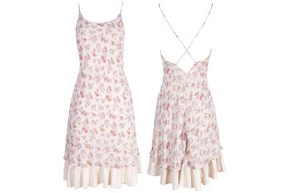 Vintage 100% silk floral print soft pink backless mini dress / Made in Italy