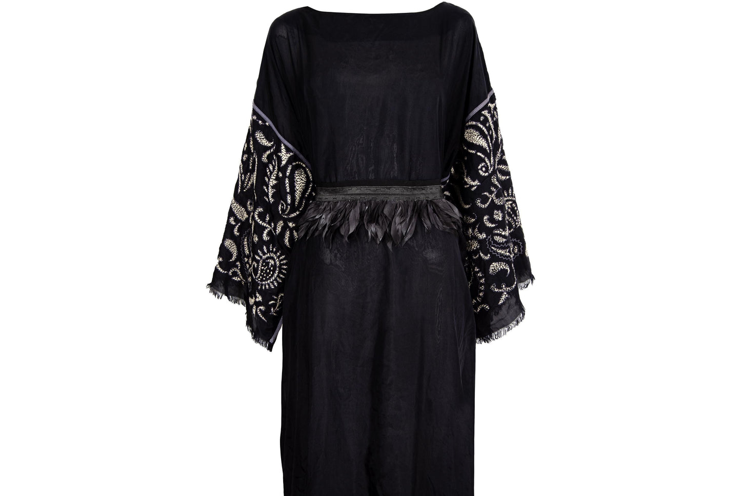 Vintage 100% silk embroidered kimono sleeves kaftan dress / Made in Italy