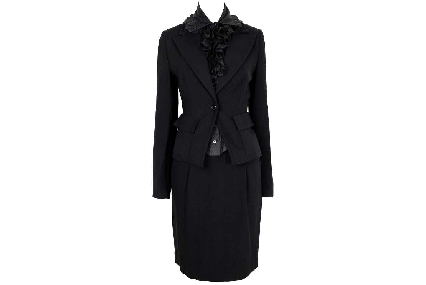 Vintage Gaetano Navarra black wool blazer and skirt suit / Made in Italy