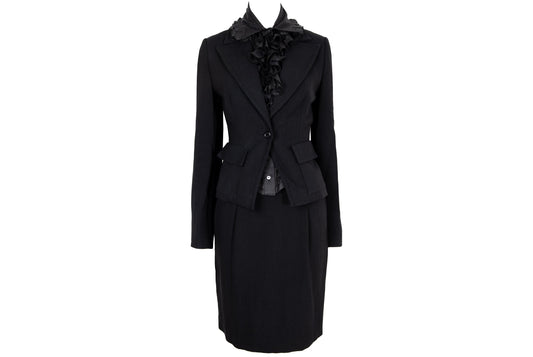 Vintage Gaetano Navarra black wool blazer and skirt suit / Made in Italy