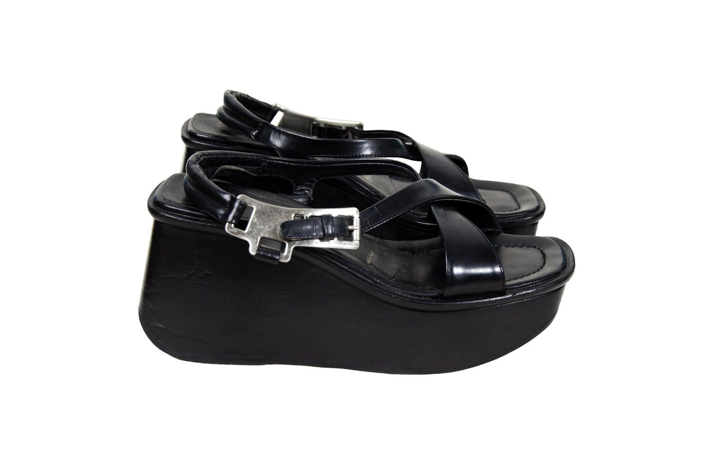 1999 Prada black leather platform sandals / Made in Italy