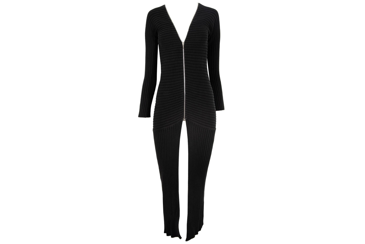 Vintage PierAntonioGaspari black cotton rib knit zip front cardigan / Made in Italy