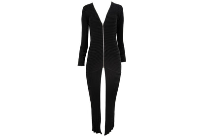 Vintage PierAntonioGaspari black cotton rib knit zip front cardigan / Made in Italy