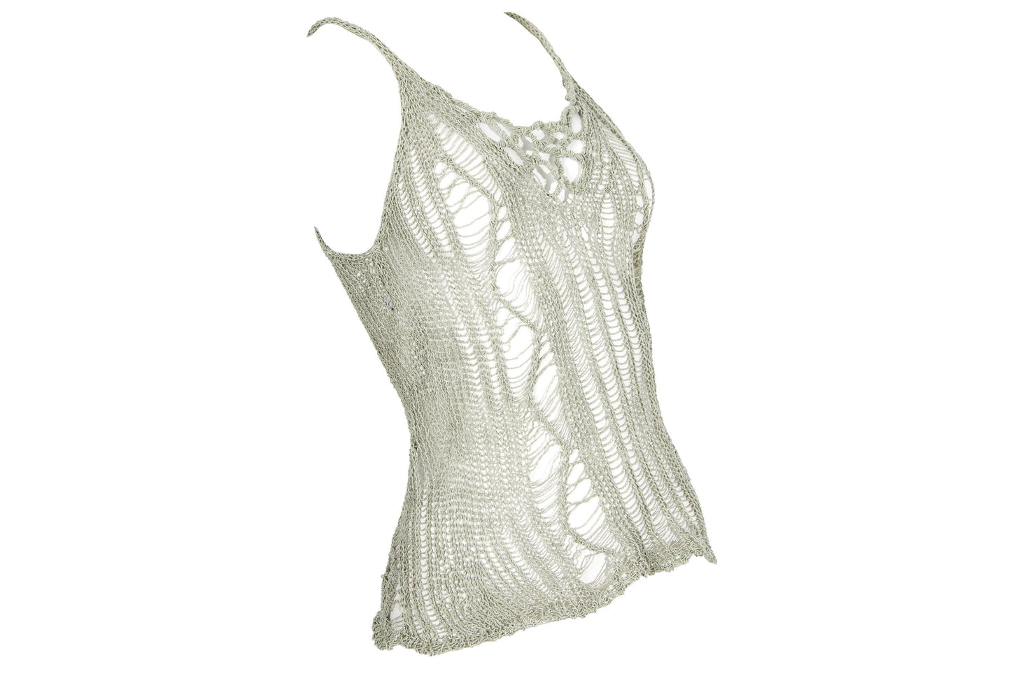Vintage ladder knit sheer distressed net tank top