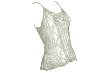 Vintage ladder knit sheer distressed net tank top