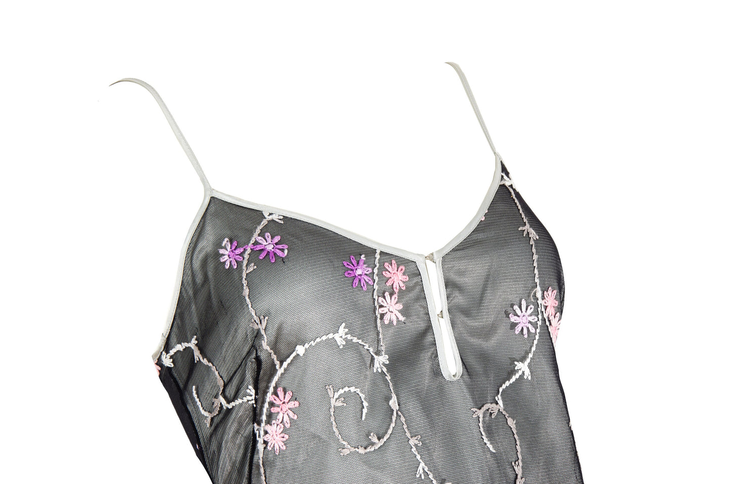 2000s Simultaneous embroidered tulle spaghetti straps maxi dress / Made in Italy