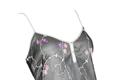 2000s Simultaneous embroidered tulle spaghetti straps maxi dress / Made in Italy