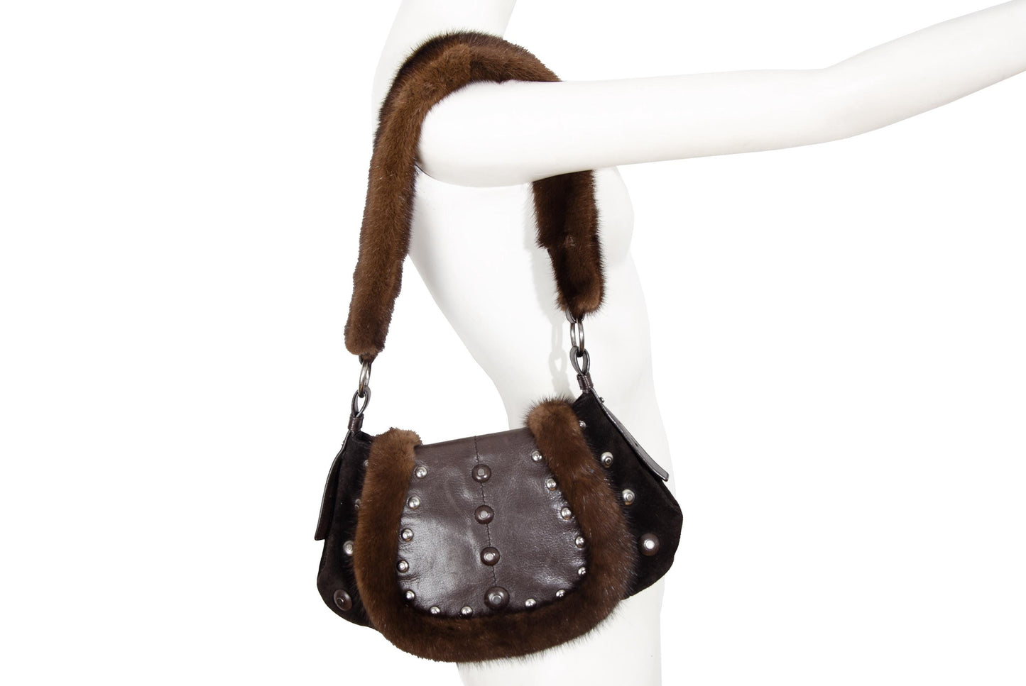 Vintage Yves Saint Laurent Tom Ford era suede mink trim fur shoulder bag