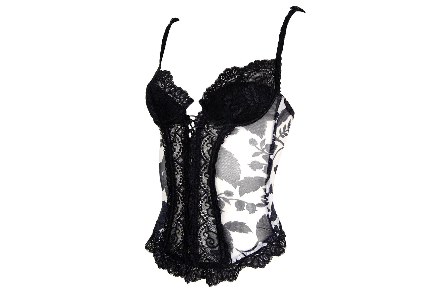 Marvel by La Perla black lace and floral mesh lace up front bustier
