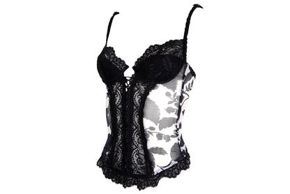 Marvel by La Perla black lace and floral mesh lace up front bustier