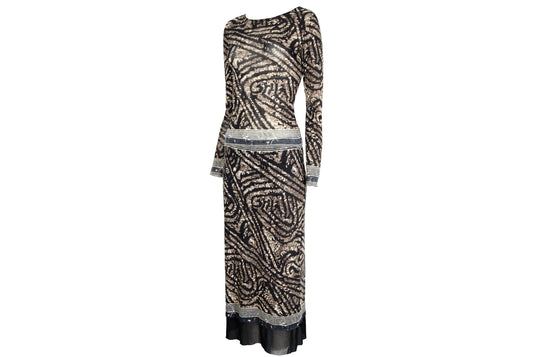 90s two piece sheer mesh set with baroque collage / Made in Italy