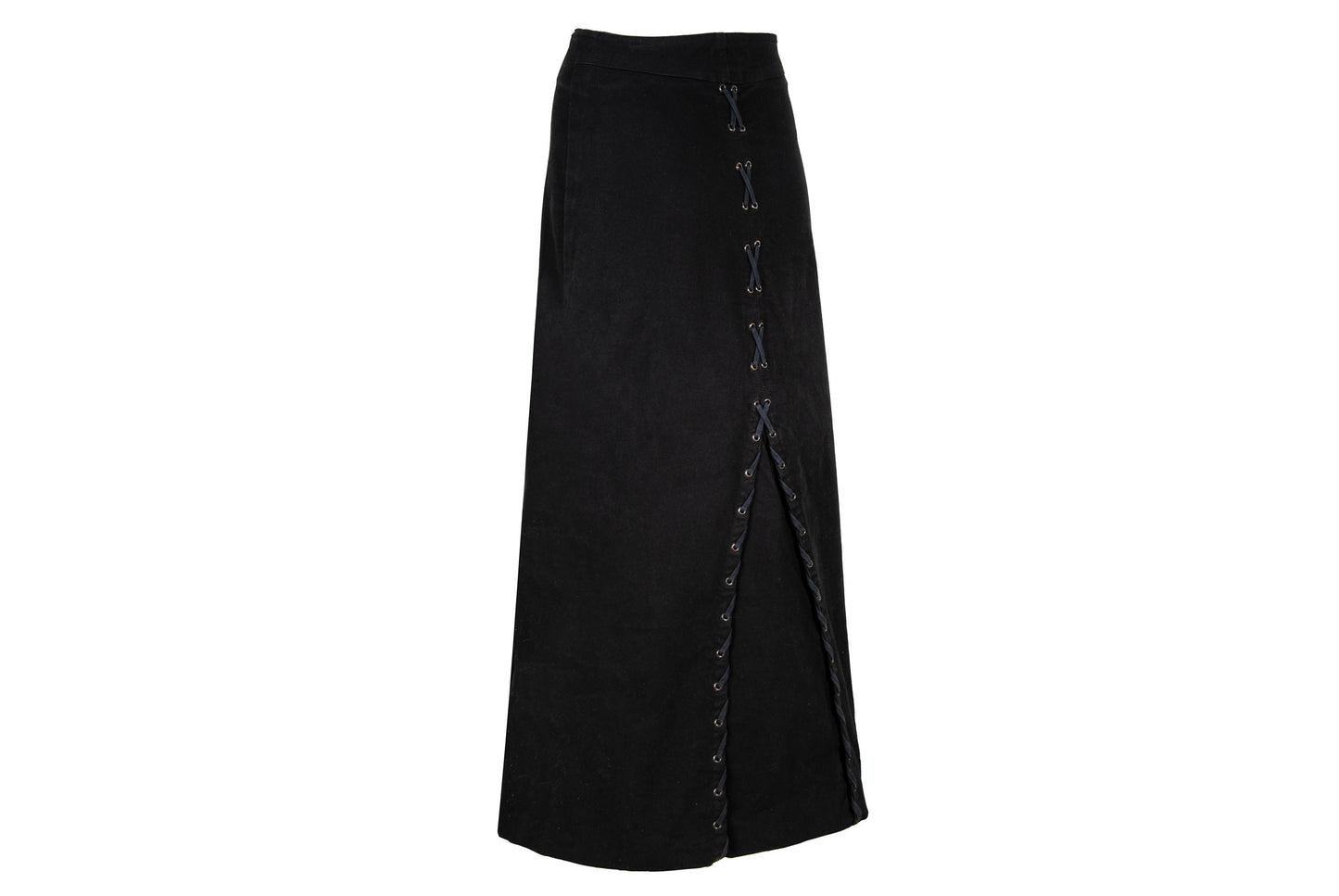 1990s printed message black cotton corset back maxi skirt - Made in Spain