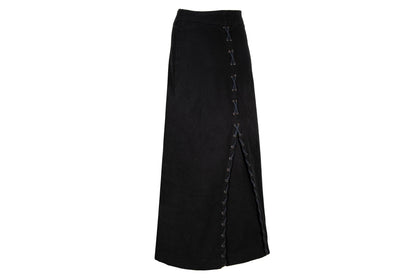 1990s printed message black cotton corset back maxi skirt - Made in Spain