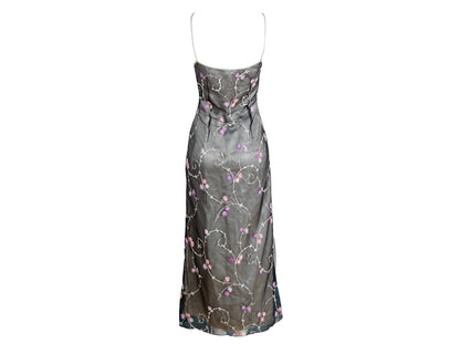 2000s Simultaneous embroidered tulle spaghetti straps maxi dress / Made in Italy