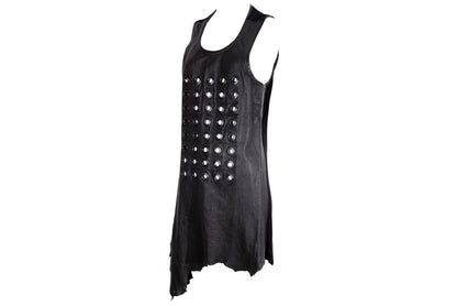 Vintage asymmetrical leather eyelet tunic / Raw natural edge leather mini dress with metal eyelets