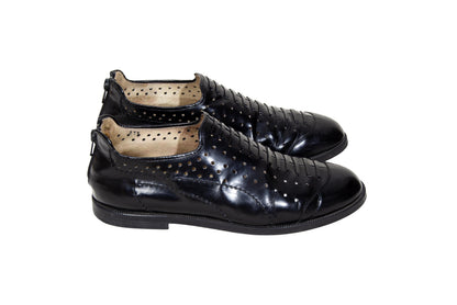 Vintage Yohji Yamamoto black leather perforated slip on shoes with rear zip closure