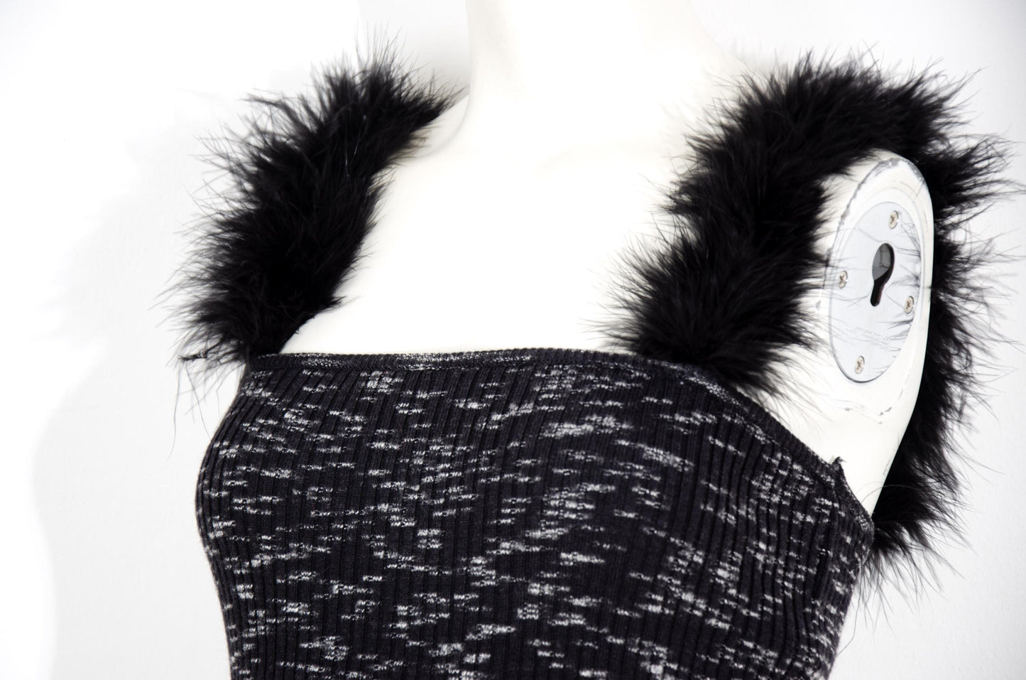 Vintage Amaya Arzuaga wool knit top with black feathers straps / Made in Spain