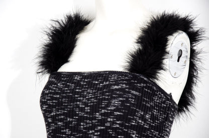 Vintage Amaya Arzuaga wool knit top with black feathers straps / Made in Spain