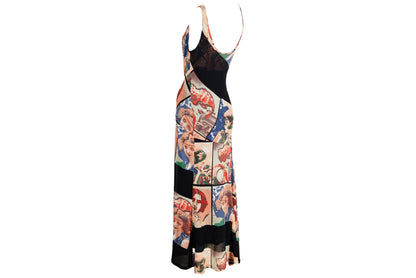90s Spanish designer mesh portrait print maxi dress / Made in Spain