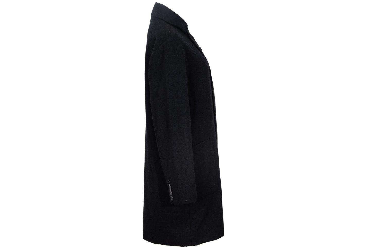 Pas de Calais black wool blend double breasted artisanal coat / Made in Japan
