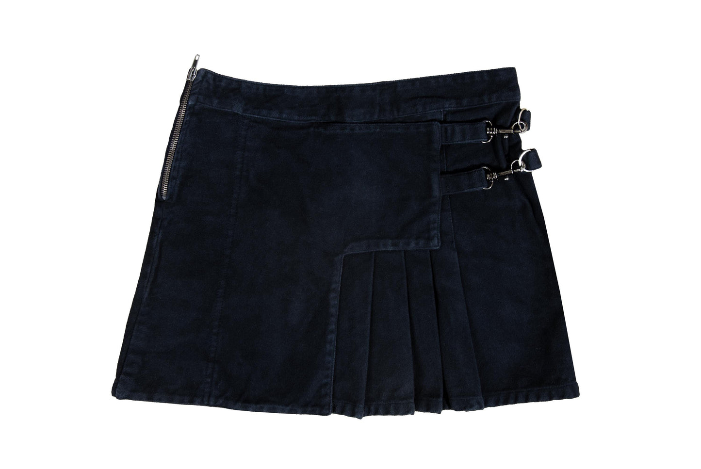 Vintage Gaetano Navarra black moleskin asymmetrical pleated mini skirt / Made in Italy