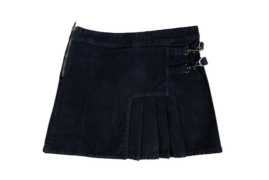 Vintage Gaetano Navarra black moleskin asymmetrical pleated mini skirt / Made in Italy