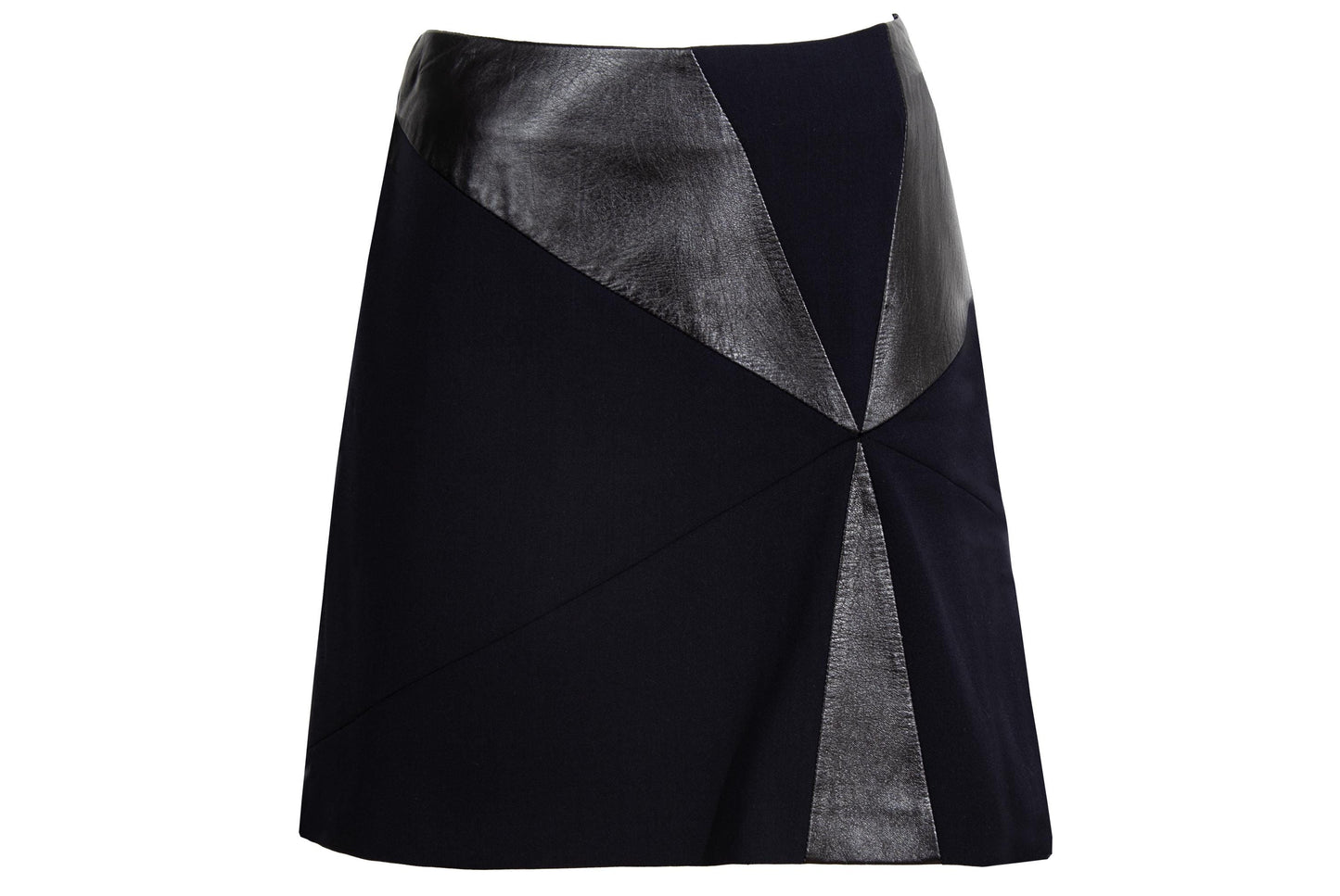 F/W 2001 Simultaneous avant garde black wool skirt with leather inserts / Made in Italy