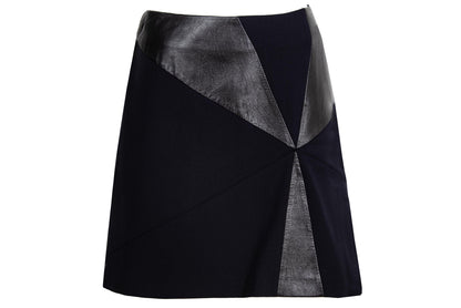 F/W 2001 Simultaneous avant garde black wool skirt with leather inserts / Made in Italy