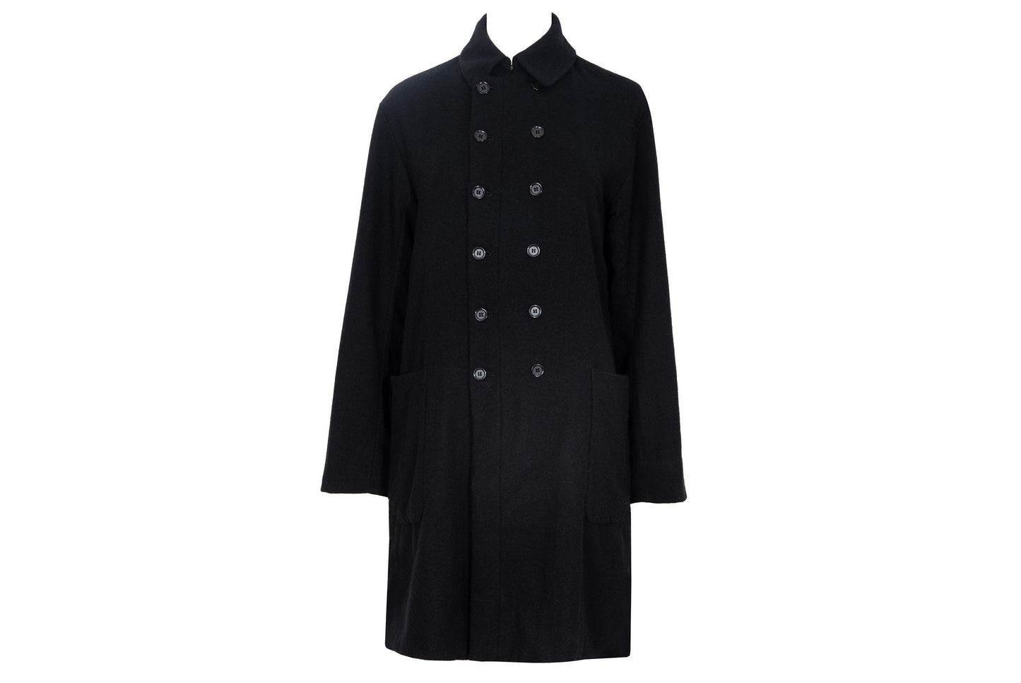 Pas de Calais black wool blend double breasted artisanal coat / Made in Japan
