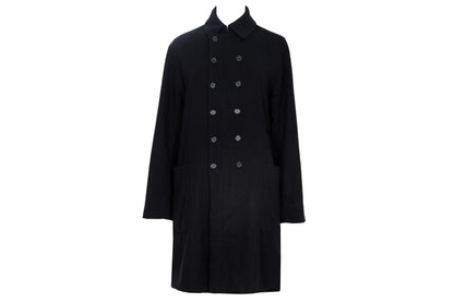Pas de Calais black wool blend double breasted artisanal coat / Made in Japan