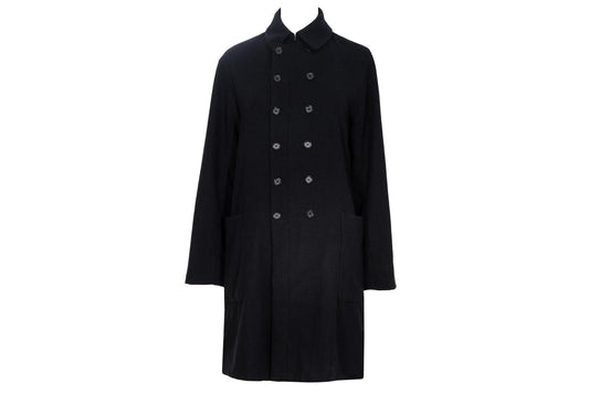 Pas de Calais black wool blend double breasted artisanal coat / Made in Japan