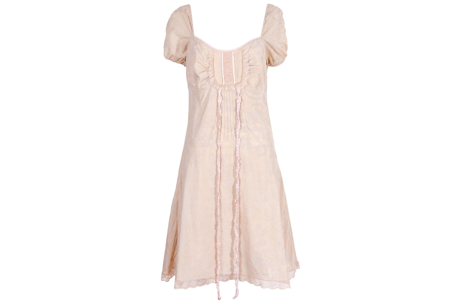 Vintage silk and cotton blend soft pink milkmaid puffy sleeves midi dress