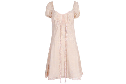 Vintage silk and cotton blend soft pink milkmaid puffy sleeves midi dress