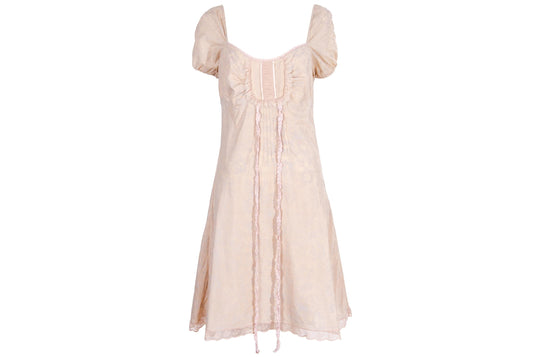 Vintage silk and cotton blend soft pink milkmaid puffy sleeves midi dress