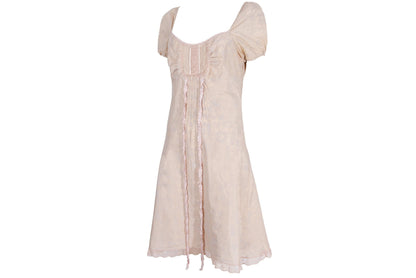 Vintage silk and cotton blend soft pink milkmaid puffy sleeves midi dress