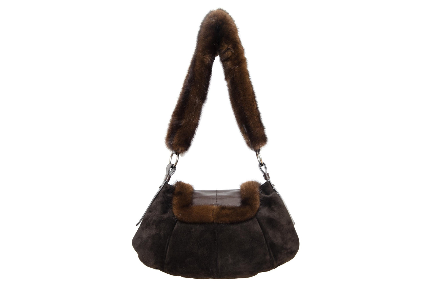 Vintage Yves Saint Laurent Tom Ford era suede mink trim fur shoulder bag