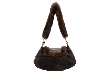 Vintage Yves Saint Laurent Tom Ford era suede mink trim fur shoulder bag