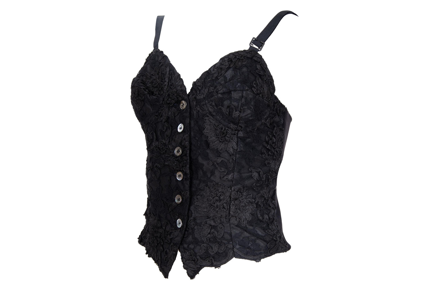 90s black floral lace leather back panel bustier / Made in Italy