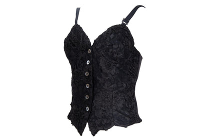 90s black floral lace leather back panel bustier / Made in Italy