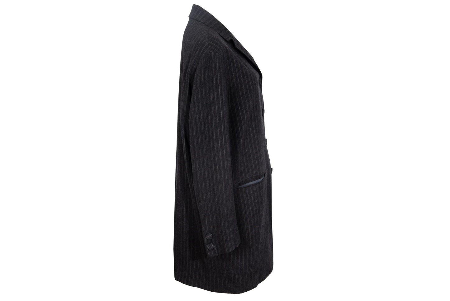90s Romeo Gigli wool pinstripe dark charcoal long blazer / Made in Italy