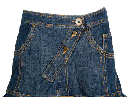 90s Antonio Berardi 2die4 flared denim skirt with crochet trim