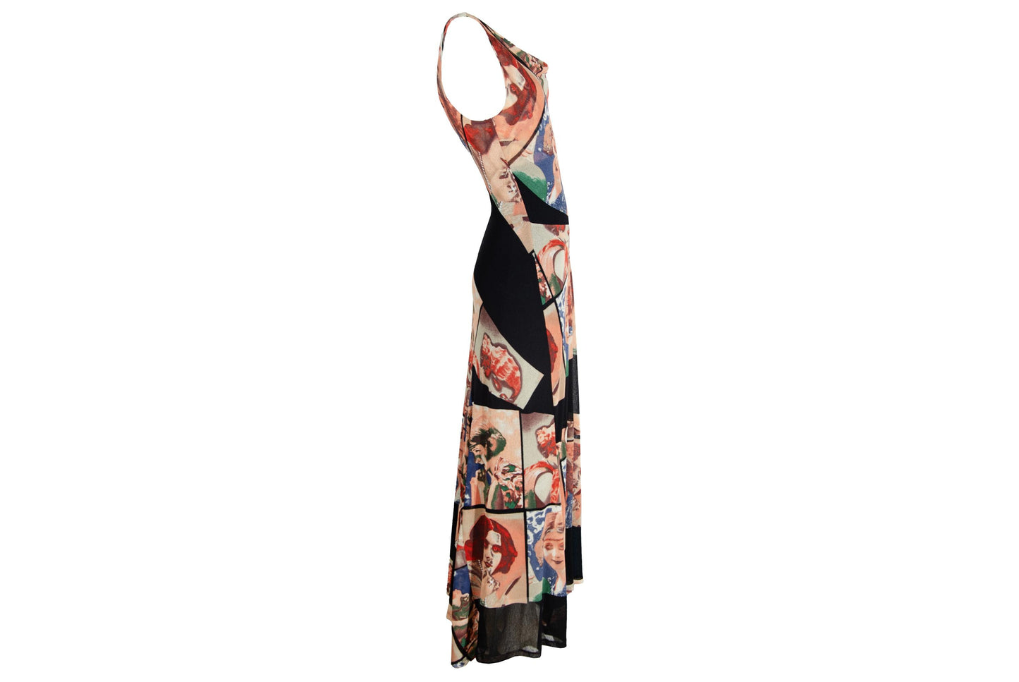 90s Spanish designer mesh portrait print maxi dress / Made in Spain