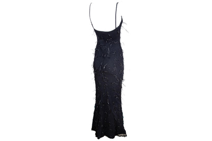 Vintage Amaya Arzuaga black mesh gown with shaggy nylon thread details / Made in Spain