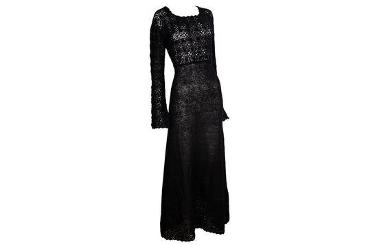 Vintage 90s Corinne Sarrut mohair crochet dress / Vintage French designerblack mohair open knit maxi dress / Made in France