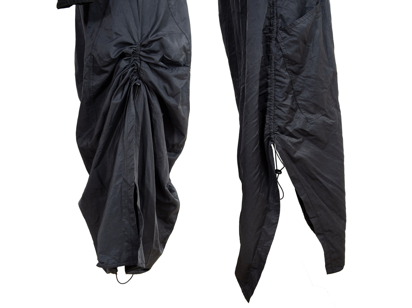 Vintage toggle drawstring asymmetrical technical nylon and rib knit parachute dress / Made in France