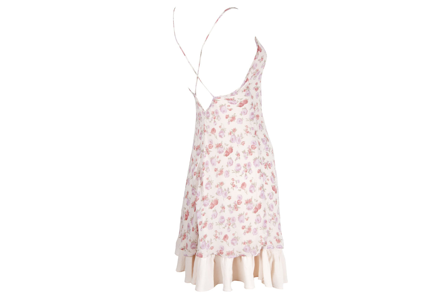 Vintage 100% silk floral print soft pink backless mini dress / Made in Italy