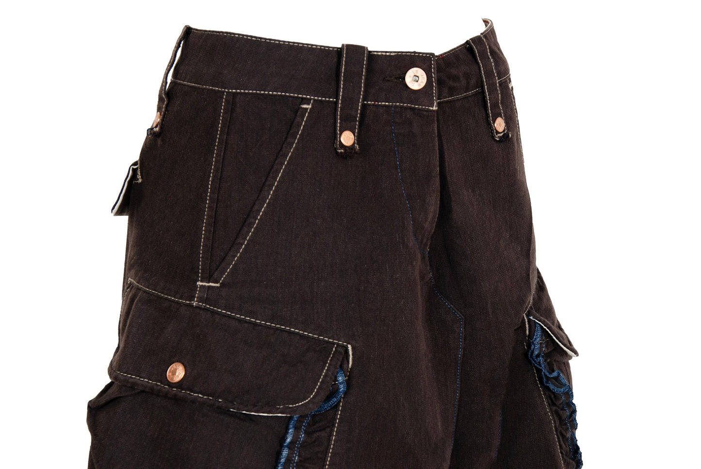 S/S 2003 Marithé + François Girbaud brown cotton cargo multi-pocket skirt / Made in Italy