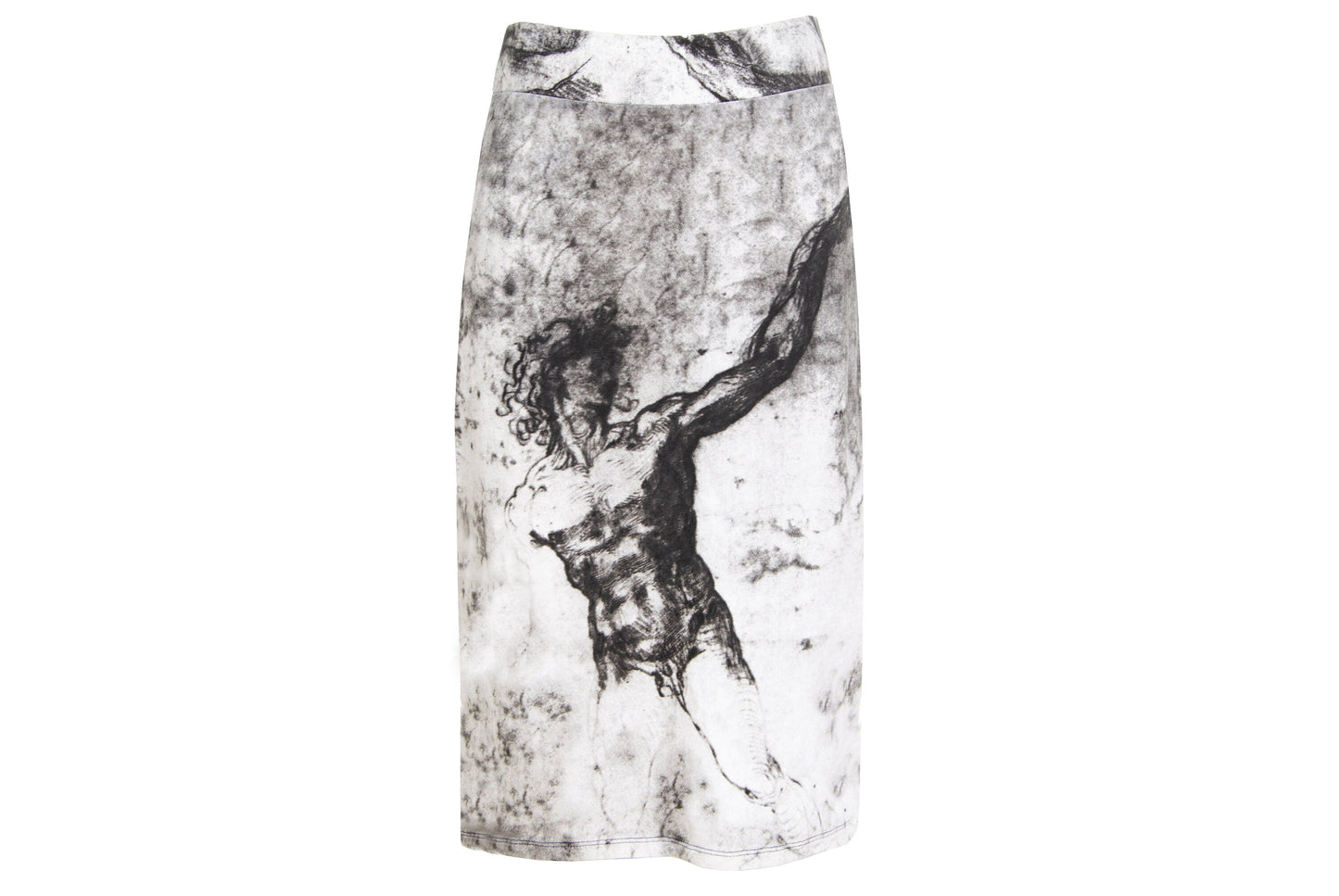 Vintage black and white charcoal drawing greek statue print skirt / Made in Spain