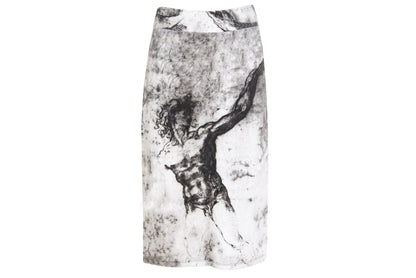 Vintage black and white charcoal drawing greek statue print skirt / Made in Spain